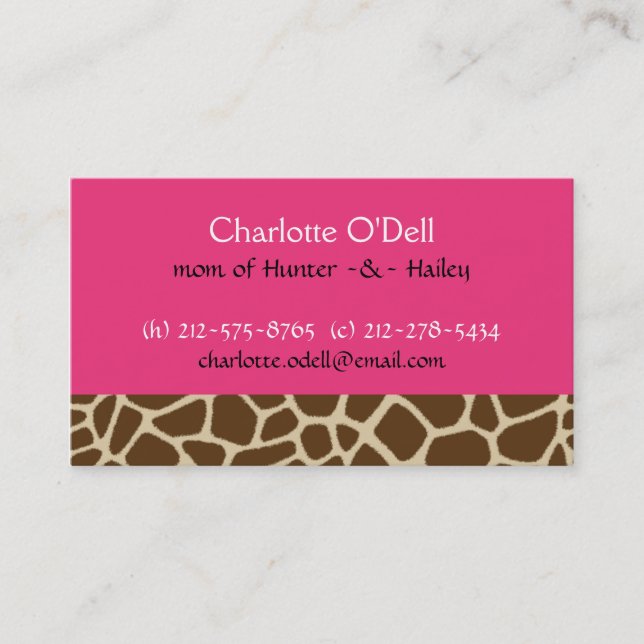 D'appel carte de maman de rose d'impression de girafe (Devant)