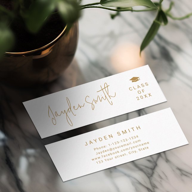 D'appel Carte de nom de diplômé de script moderne simple e (Gold Simple Modern Script Graduate Name Card)