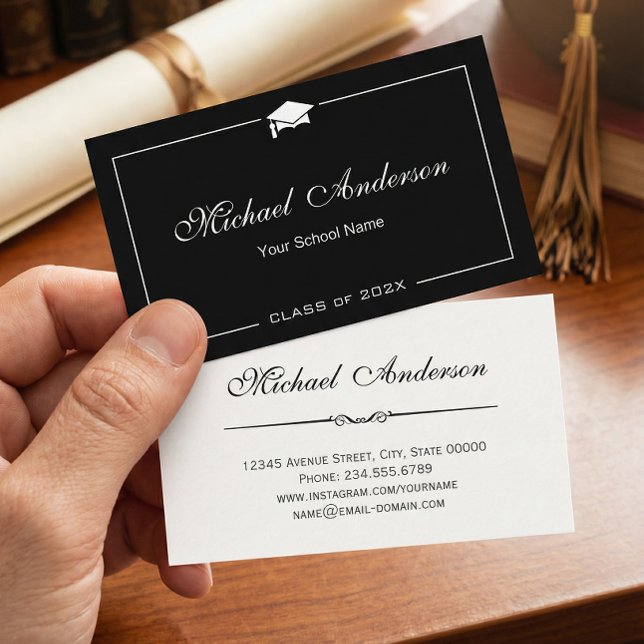 D'appel Carte de nom du Casquette de grade noir blanc élég (Créateur téléchargé)