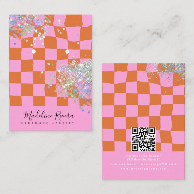 D'appel Carte de présentation de boucles d'oreilles rose G (Devant / Derrière)