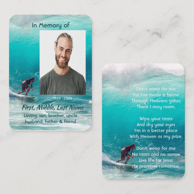 D'appel Carte de prière chrétienne souvenir vague surfeur  (Devant / Derrière)