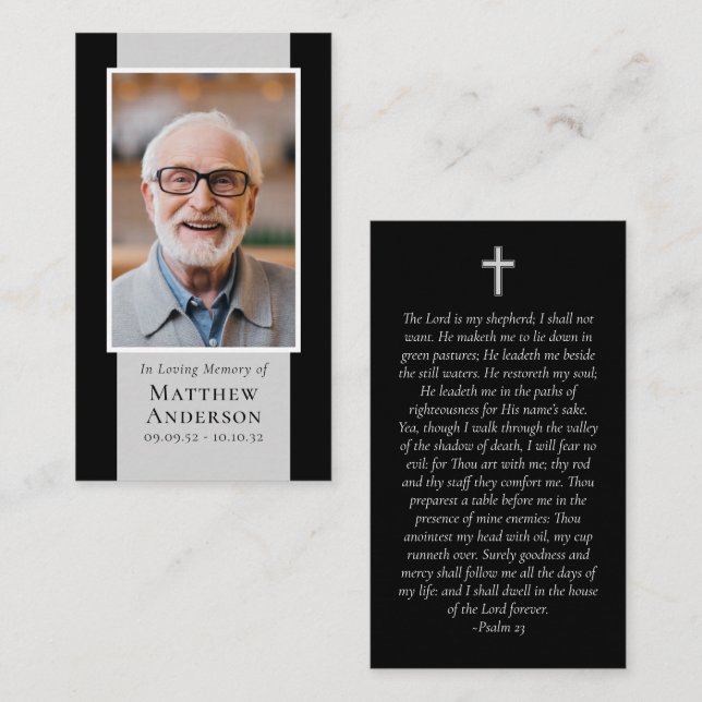 D'appel Carte de prière commémorative Black Grey moderne (Devant / Derrière)