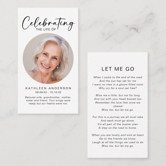 D'appel Carte de prière commémorative | Célébrer le cercle (Devant / Derrière)