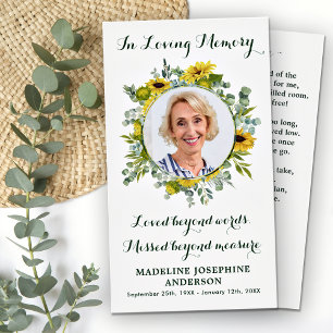D'appel Carte de prière commémorative Sunflower Eucalyptus