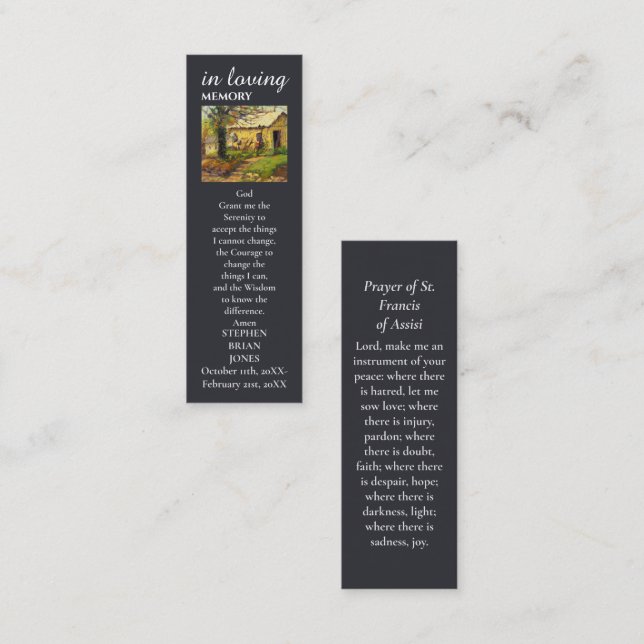 D'appel Carte de prière de célébration de la vie de sympat (Devant / Derrière)