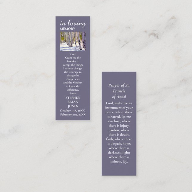 D'appel Carte de prière de célébration de la vie de sympat (Devant / Derrière)