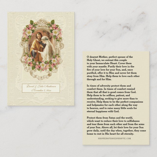D'appel Carte de prière de mariage catholique traditionnel (Devant / Derrière)