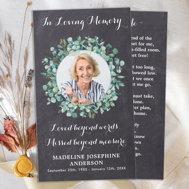 D'appel Carte de prière funéraire Eucalyptus Memorial Gree (Créateur téléchargé)