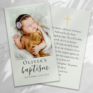 D'appel Carte de prière Sage Green Baptism Photo Keepsaké
