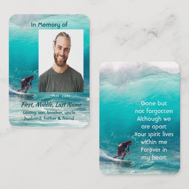 D'appel Carte de prière souvenir vague surfeur eau (Devant / Derrière)