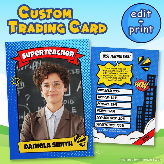 D'appel Carte de professeur personnalisée, Carte de super- (Personalized Teacher Card, Superhero Teacher Card)