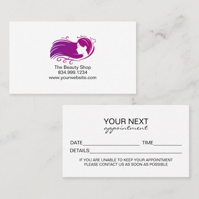 D'appel Carte de rendez-vous de salon de coiffure personna (Devant / Derrière)