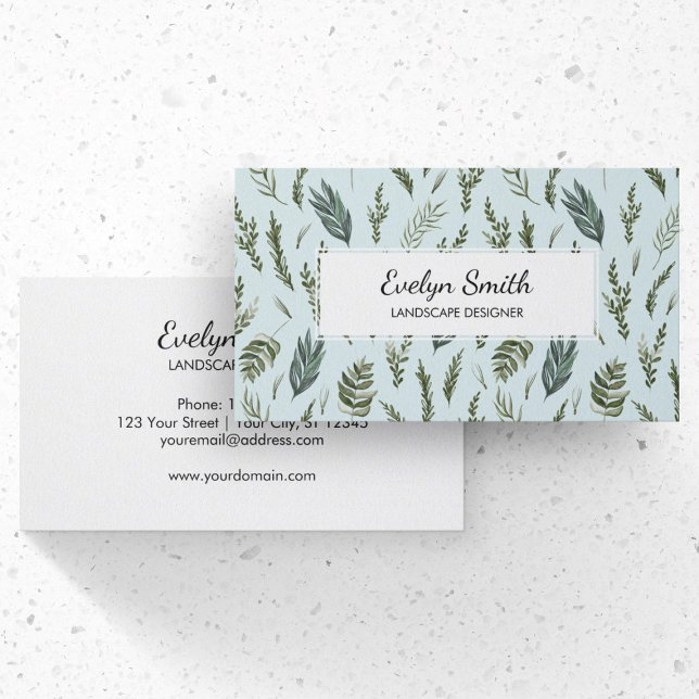 D'appel Carte de visite à motif botanique de feuilles vert (Front and Back Side)