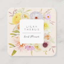 Carte de visite carrée fleurs couleur pastel