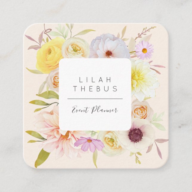 D'appel Carte de visite carrée fleurs couleur pastel (Devant)