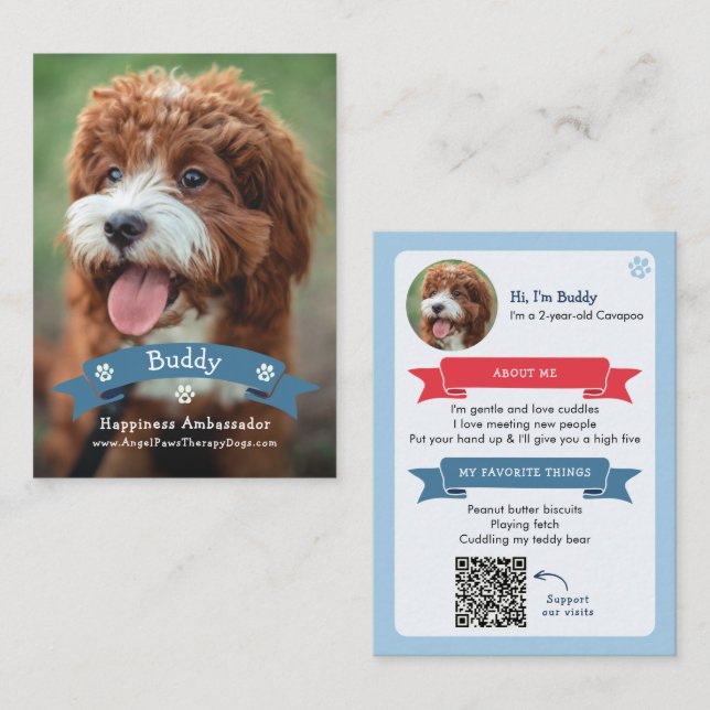 D'appel Carte de visite de chien thérapeutique avec QR cod (Devant / Derrière)