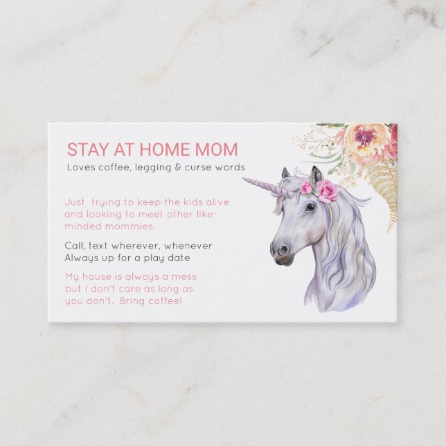 D'appel Carte de visite de jeu - Maman Licorne Amie (Devant)