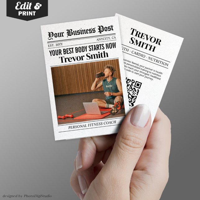 D'appel Carte de visite de journal, entraîneur de conditio (Newspaper Business Card, Personal Fitness Coach Calling Card)