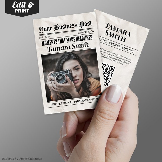 D'appel Carte de visite de journal, photographe profession (Newspaper Business Card, Professional Photographer)