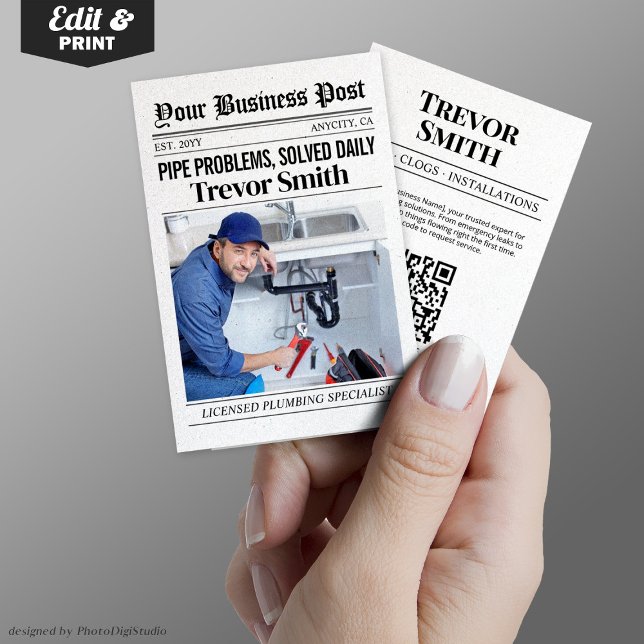 D'appel Carte de visite de journal, Plumber Plumbing Pro (Newspaper Business Card, Plumber Plumbing Pro Calling Card)