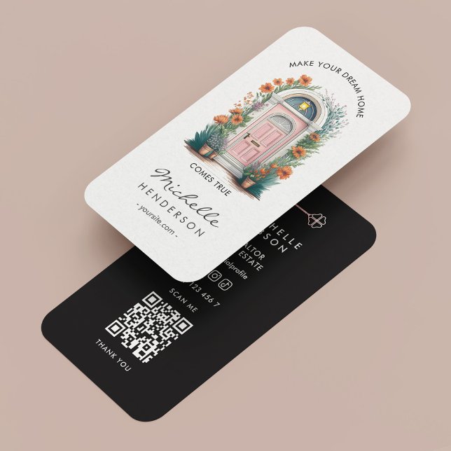 D'appel Carte de visite de la porte rose pastel du moniteu (Minimal Realtor Pastel Pink Door Business Card
)