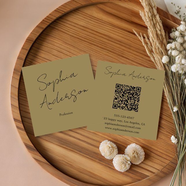 D'appel Carte de visite moderne en kaki - Écriture élégant (Créateur téléchargé)