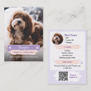 D'appel Carte de visite pour animal de thérapie avec code
