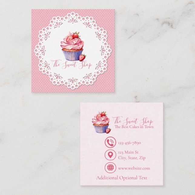 D'appel Carte de visite rose pour boulangerie éditable | C (Devant / Derrière)