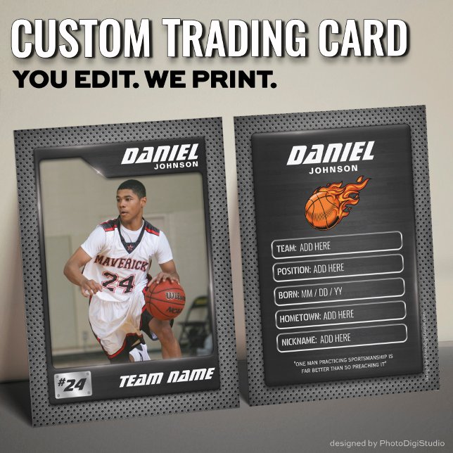 D'appel Carte d'échange de basket-ball en graphite, cadeau (Custom Basketball Trading Card, Black Graphite Player Card)