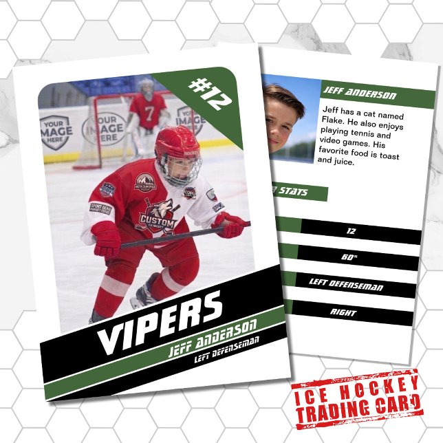 D'appel Carte d'échange de hockey sur glace en vert et bla (Proudly share youre kids' achievements with this green white and black card)