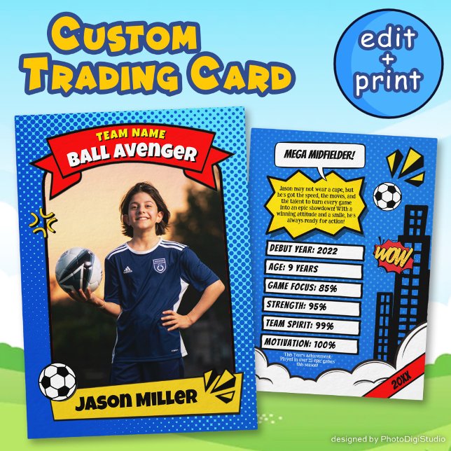 D'appel Carte d'échange de soccer personnalisée, carte de  (Custom Soccer Trading Card, Comic Soccer Card)