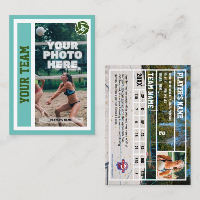 D'appel Carte d'échange de volley-ball de plage personnali (Devant / Derrière)