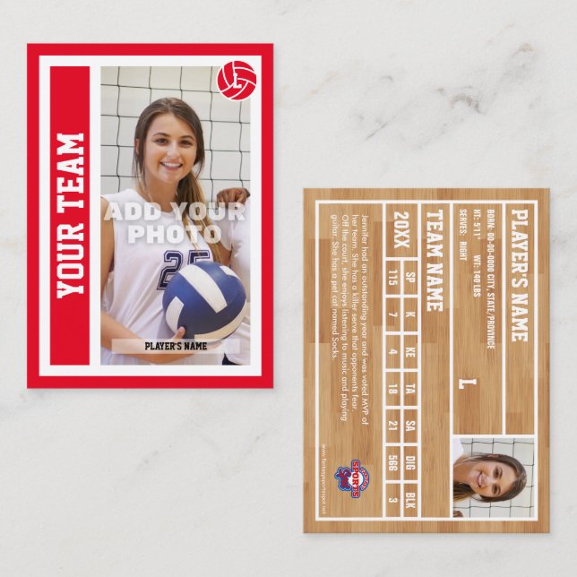 D'appel Carte d'échange de volleyball personnalisée (rouge (Devant / Derrière)