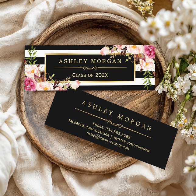 D'appel Carte d'insertion de diplôme Floral Black White St (Créateur téléchargé)