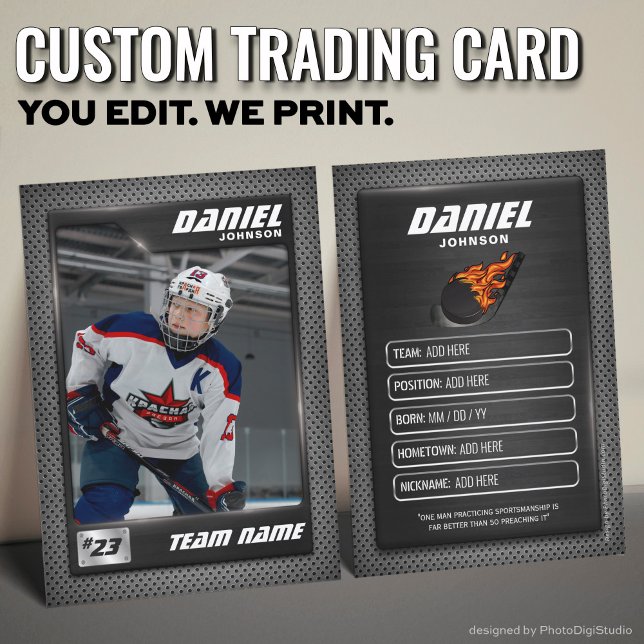 D'appel Carte graphique de hockey sur glace, carte de joue (Custom Hockey Trading Card, Red Graphite Player Card)