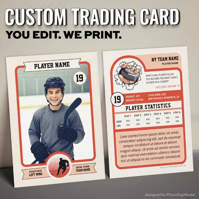 D'appel Carte Hockey Personnalisée, Carte Joueur Vintage (Vintage Custom Hockey Trading Card, Red Player Card)
