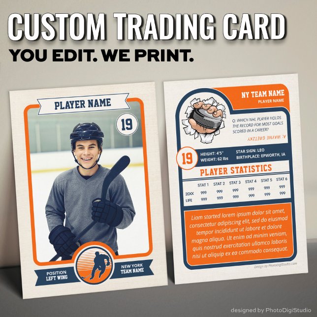 D'appel Carte Hockey Personnalisée, Carte Joueur Vintage (Vintage Custom Hockey Trading Card, Orange Player Card)