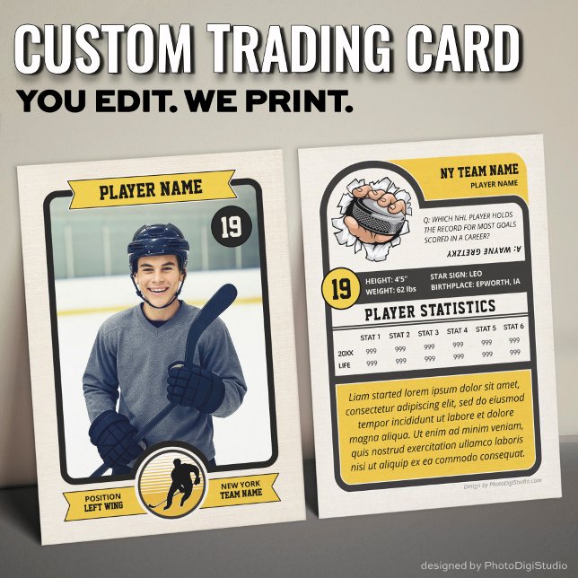 D'appel Carte Hockey Personnalisée, Carte Joueur Vintage (Vintage Custom Hockey Trading Card, Gold Player Card)
