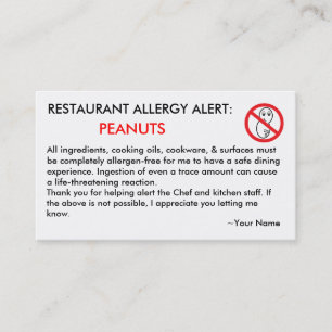 D'appel Carte ICE et restaurant de l'allergie aux arachide