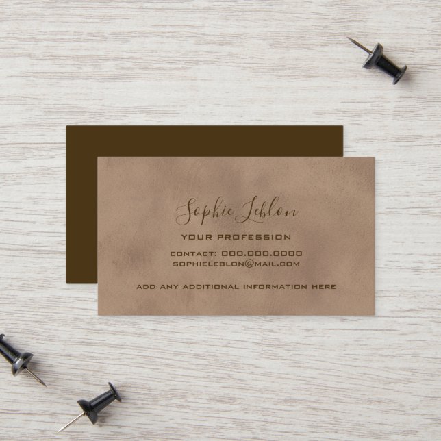 D'appel Carte Marron Élégante Vieille avec Nom en Script (Devant/Arrière en situation)