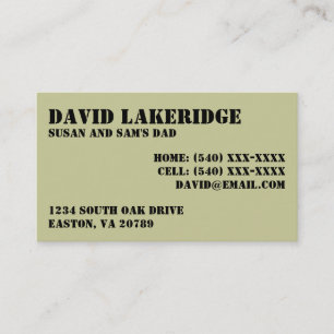 D'appel Carte militaire d'information de contact de papa