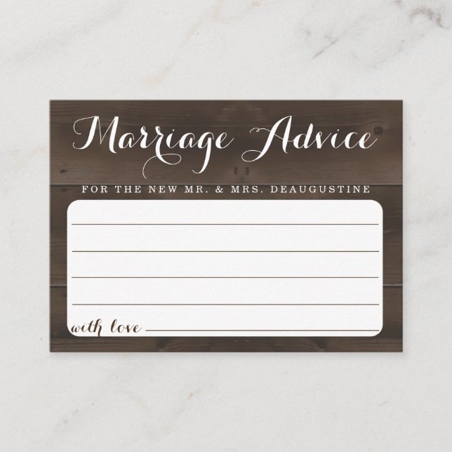 D'appel Carte personnalisée de conseil de mariage - bois (Devant)