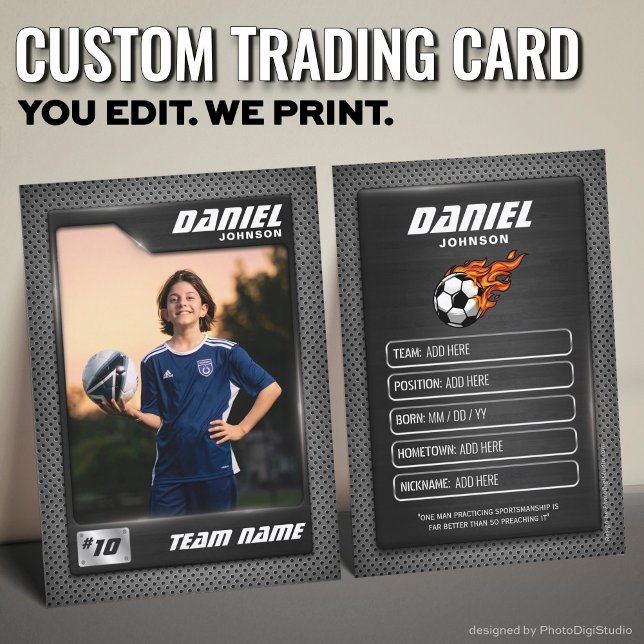 D'appel Carte Soccer, Carte Graphite Sports (Custom Soccer Trading Card, Black Graphite Sports Player Card)