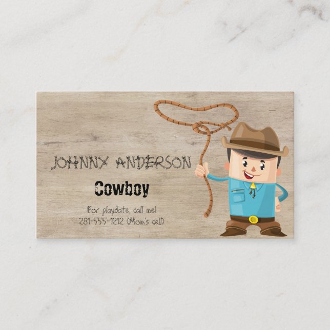 D'appel Kid Cowboy Carte de visite Pour Boy Playdate (Devant)