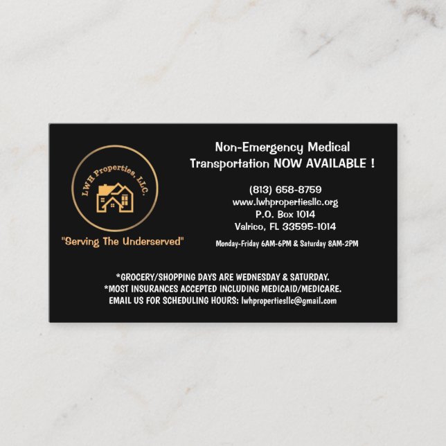 D'appel L.W.H. Properties, LLC appelant le carte de visite (Devant)