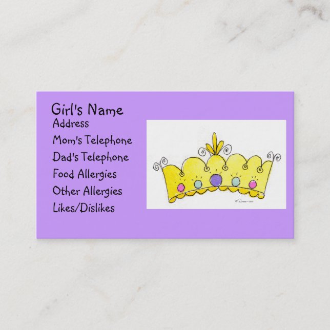 D'appel Princesse Crown - carte de petites filles (Devant)