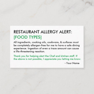 D'appel Restaurant d'allergie alimentaire et carte ICE