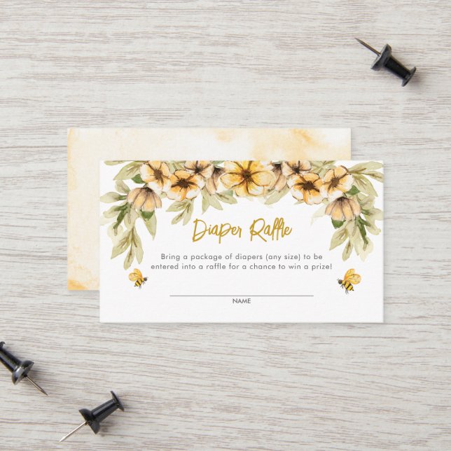 D'appel Sweet As Can Bee Baby Diaper Carte Raffle (Devant/Arrière en situation)