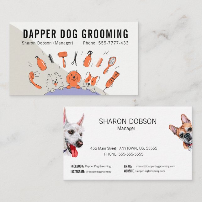 Dapper Chien Grooming Carte de visite animal de co (Devant / Derrière)