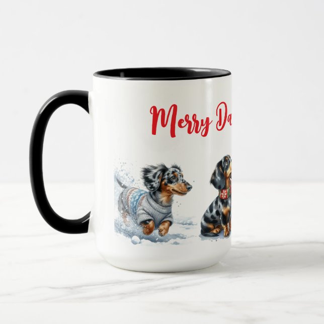Dapple Dachshund Christmas Mug Cup (Gauche)